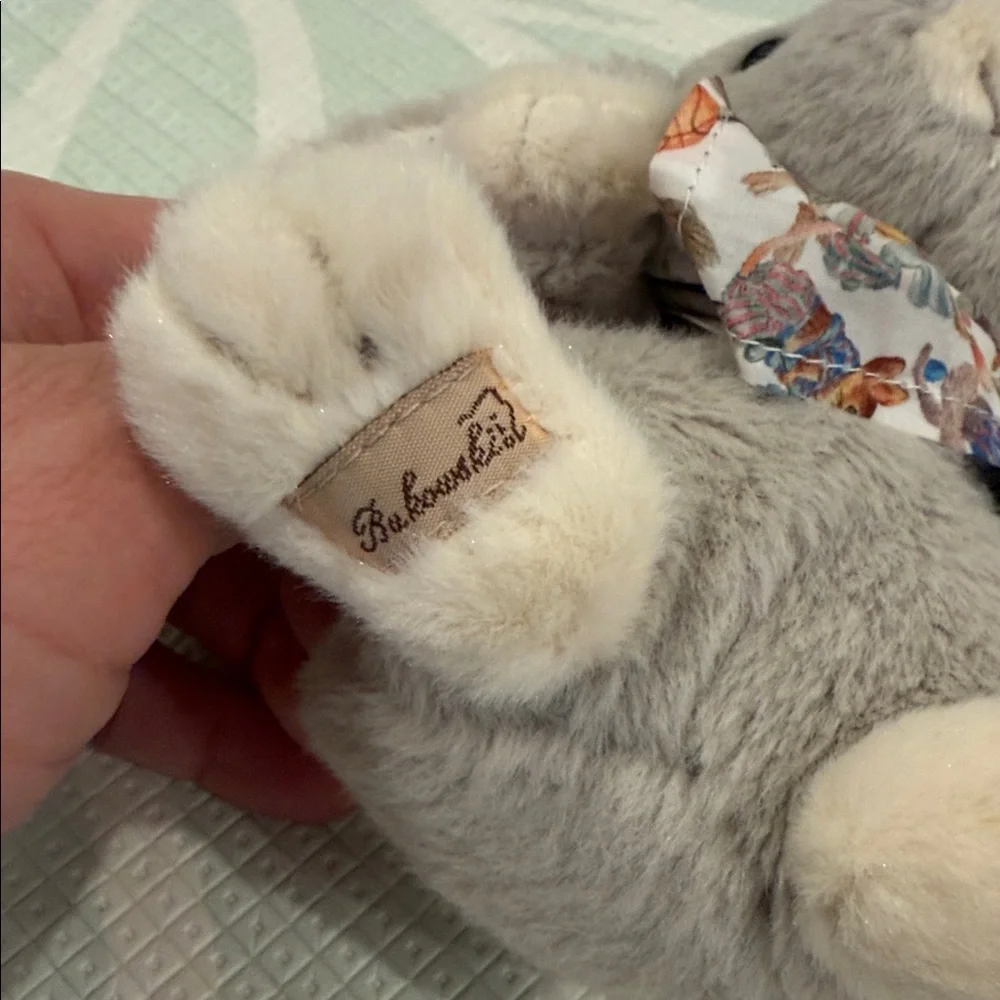 Charming Gray Plush Bunny with Patterned Bandana